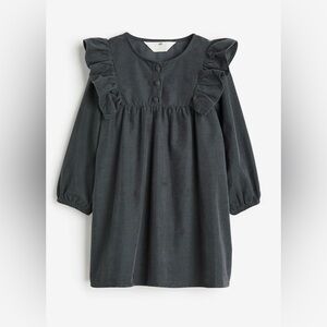 H&M FRILL-TRIMMED CORDUROY DRESS
